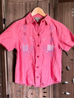 Women's Pink Embroidered Button-Down Shirt